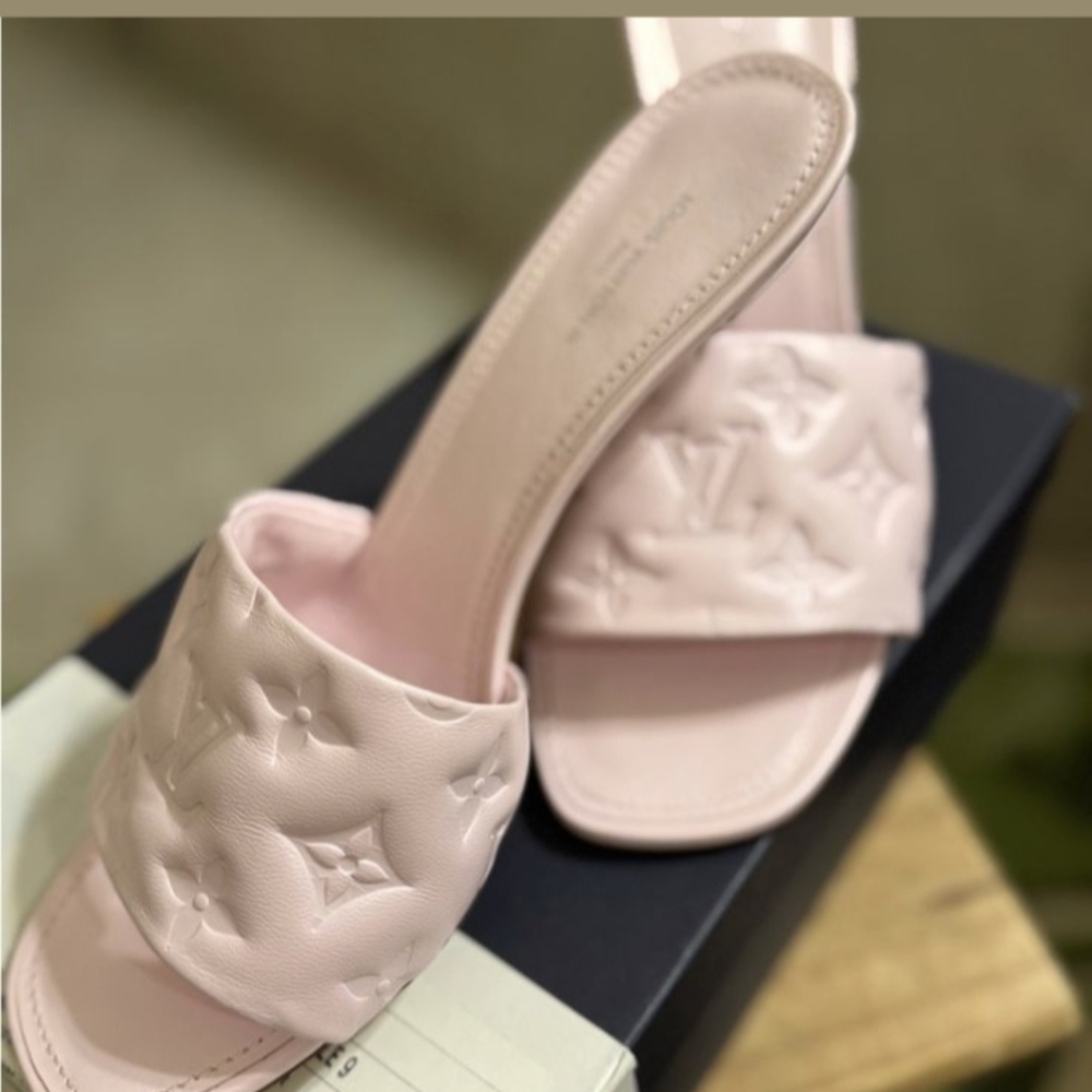 Louis Vuitton Blush Pink Monogram Embossed Slide Heels - Picture 7 of 7